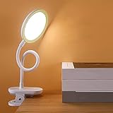 Waqihreu Kinder-LED-Klemmlampe für Schreibtisch, Klemmlampe USB wiederaufladbar, große Leselampe Touch-dimmbar, kabellose Klemmleuchten für Bett Schreibtisch Computer Flexibler Schw