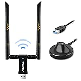 WLAN Stick, AC1750 WLAN Adapter mit High Gain 5dBi Antennen (bis zu 1300Mbit/s auf 5GHz und 400 Mbit/s auf 2,4GHz,USB 3.0 Base mit 65cm Kabel, geeignet für PC Windows 10/8.x/7/XP, Mac OS 10.9~10.15)