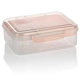 COM-FOUR® Lunch-Box mit getrennten Fächern und Soßendose, Essensbox für Arbeit, Schule, Uni und Reisen, bpa-freie pflegeleichte Brotdose (1 Stück 21.5x17cm rosa)
