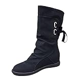 Winterschuhe Damen Winterstiefel Damen Schneestiefel Damen Winterboots Damen Stiefel Damen Motorradstiefel mit Keilabsatz zum Schnüren Mid-Tube Rider Boots Schuhe (40,schwarz)