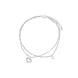 MuNaDuo Frauenarmbänder Doppelarmband Fußkettchen Liebe Herz Fußkettchen Armband Silber Kubikzircon Fußkettchen Sandale Fuß Schmuck Strand Fußk