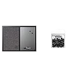 Bi-Office Kombitafel Black Shadow, Pinnwand und Whiteboard, Hellgrau Textiloberfläche und Silber Magnetisch, MDF Rahmen 22 mm dicker, 60 x 45 cm & PI1229 Runde Pinnnadeln, Metall/Kunststoff, schw