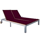 Massivholz Akazie 2-Personen-Sonnenliege mit Verstellbar Rückenlehne und Rad Gartenliege Liegestuhl mit Auflage Outdoor Sonnenstuhl Verzink