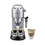 De'Longhi Dedica Style EC 685.M Espresso Siebträgermaschine, Espressomaschine mit Professioneller Milchschaumdüse, nur 15 cm breit, 1 Liter Wassertank, Vollmetallgehäuse, E.S.E Pads geeignet, Silb