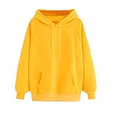 JOYISURE Kapuzenpullover Damen Elegant Taschen Hoodie Casual Winter Sweatshirt Mode Bequem Langarmshirt Pullover Mit Kapuze Streetwear Kapuzenpulli Tops Slim Fit Pulli(Gelb,S)