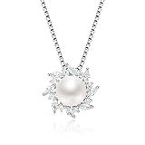 Perlen Anhänger Halsketten Damen Süßwasser-Zuchtperlen Kette Silber 925 Schmuck Halsband Kette Sonnenform Mit mit Single Echte Perle Geschenk für Frauen Bräute Geburtstag Hochzeit 9-10mm Kleine Mäng