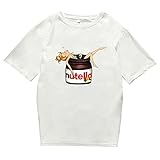 Harajuku Nutella Funny Graphics Short Sleeve Casual T-Shirt for Women Summer Streetshirt Breathable Daily Girls Blouse White-S