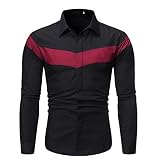 HUWAIYUNDONG Herren-Hemd - Herren Button-Down Hemden Mode Slim Fit Tops Langarm Spleißen Business Casual Hochzeit Kleid Hemd Männliche Kleidung,Rot,S