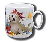 Carstens Keramik® Namenstasse aus Porzellan Seehund Mädchen, Tasse mit Namen, Robbe Sandeimer, mit G