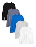 Lower East 5er Pack Herren Langarm-Shirts mit Rundhalsausschnitt aus 100% Baumwolle, Mehrfarbig (White/Black/Blue/Grey/Folkstone Grey), L