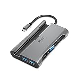 Hama USB C Hub 7 Ports Dockingstation mit Tablethalterung/Handyhalterung (Multiport Adapter 1x HDMI 4K, 1x VGA, 3x USB-A, 1x USB-C PD, 1x LAN Gigabit Ethernet, USB C Adapter 7in1 für Büro, Homeoffice)
