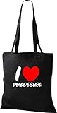 Shirtinstyle Stoffbeutel, I Love Magdeburg, Lieblingsstadt, Heimatort, Familie, Urlaub, City, Stadt, Sprüche, Beutel, Jute, Tasche, Shopper, Farbe Black