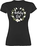 Geburtstagsgeschenk Geburtstag - Birthday Girl Flowers - S - Schwarz - Tshirt 30 Geburtstag Frauen - L191 - Tailliertes Tshirt für Damen und Frauen T-S