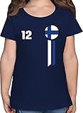 Fussball WM 2022 Fanartikel Kinder - 12. Mann Finland Emblem - 104 (3/4 Jahre) - Dunkelblau - Nationalmannschaft - F131K - Mädchen Kinder T-S