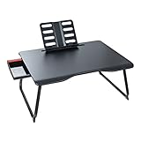 Falten Modern großer Laptop-Bett-Schreibtisch, Schublade/Handschutz / -Karten-Slot/Halterung/Klappbein tragbarer Bettschale, Bettsofa Essen schreiben (Color : Black, Größe : 25.6inchs)