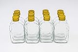 Flachmann Glas – 12 kleine Glasflaschen 100ml - Kleine Glasflaschen mit Schraubverschluss (28 mm, Gold), verwendbar als kleine Schnapsflaschen 100ml oder Likörflaschen 100