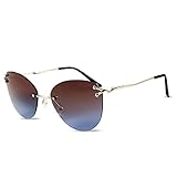 LumiSyne Mode Katzenauge Randlose Sonnenbrille Damen Transparente farbige Verlaufsglas linse Leichter Metallrahmen UV400 Schutz Brillen Outdoor R