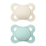 MAM Original Elements Schnuller im 2er-Set, symmetrischer und kiefergerechter Baby Schnuller aus SkinSoft Silikon, stillfreundliche Form, mit Schnullerbox, 0-6 Monate, beige/