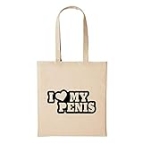 Hellweg Druckerei Jutebeutel I Love My Penis Herz Sex Mann Geschenk-Idee für Damen und Herren Tasche Baumwolle für Freunde und F