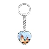 Hqiyaols Keychain Italien Saline Della Laguna Marsala Sizilien Schlüsselkette Kreative Doppelseitige Herz-Kristall-Schlüsselkette Tourist Souvenir M