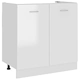 vidaXL Spülenunterschrank Küchenschrank Küchenzeile Küchenmöbel Unterschrank Küchenunterschrank Schrank Hochglanz-Weiß 80x46x81,5cm Spanp