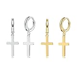 CERSLIMO Kreuz Creolen Silber 925 Gold, Klein Kreuz Ohrringe mit Kreuz Anhänger Set Ohrstecker Herren D