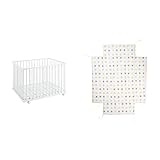 Geuther Laufstall Belami Plus 2231+ Laufgitter & Nestchen 2232LB+, Laufgitterbettchen, Kinderdecke (Größe: 76 x 97 cm, 3-Fach höhenverstellbar, Easy-Click-Stecksystem), Weiß, Stern / Weiß