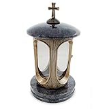 Grablaterne Bronze mit Granit Sockel Grabschmuck Stilvolle Granitlaterne Elegant Granit Orion Höhe 28 cm/Ø 15 cm Grablampe Grablicht Grableuchte Grablamp