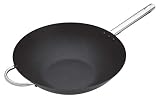 MasterClass, professioneller großer antihaftbeschichteter Wok für Induktionsherde aus Kohlenstoffstahl, Carbon, Schwarz, 35,5