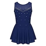 iiniim Eiskunstlauf Kleid Kinder Ärmellos Ballettanzug Mädchen Ballettkleid Latein Tanzkleid Wettbewerb Turn Gymnastik Tutu Kleid Marine Blau 122-128/7-8 J