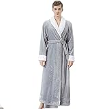 Urcar Fleece Bademantel Warmer Zottelmantel Knielanger Morgenmantel für Herren und Damen Nachtwäsche (Gray,XL)