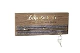 LED Schlüsselbrett/Schlüsselhalter mit Spruch beleuchtet aus MDF Holz braun mit Filzeinlage Grau Halt für bis zu 25 Schlüssel/Schlüsselbunde 3x34x14 cm (TxBxH)