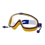 YSJJBTS Riding Whip Outdoor Swim Goggles Ohrstöpsel 2 in 1 Set für Kinder Anti-Nebel-UV-Schutz-Schwimmbrillen mit Ohrstöpsel für 4-15 Jahre Kinder (Color : Yellow Blue)