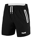 TCA Elite Tech Herren Trainingsshorts für Laufsport mit Reißverschlusstaschen - Schwarz/Weiß - S