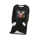 Zilosconcy Damen Weihnacht Sweater Lammwolle Fleecepullover mit Weihnachtsdruck Langarm Hoodie Rundhal Oberteil Winter Warme Unterhemd Longshirt Weihnachten Sweatshirt mit H