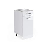 Vicco Küchenschrank R-Line Hängeschrank Unterschrank Küchenzeile Küchenunterschrank Arbeitsplatte, Möbel verfügbar in 6 Dekoren (Weiss ohne Arbeitsplatte, Schubunterschrank 40 cm)