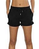 icyzone Damen Sweat Shorts Sport Kurze Hose Laufshorts Jogginghose mit Taschen (XL, Black)