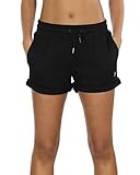 icyzone Damen Sweat Shorts Sport Kurze Hose Laufshorts Jogginghose mit Taschen (M, Black)