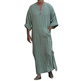 LEPSJGC Bademantel Herren V-Ausschnitt Baumwolle Und Leinen Lockerer Freizeitmantel Herren Langes Hemd Herren Einfarbig Zu Hause Service (Color : A, Size : L code)