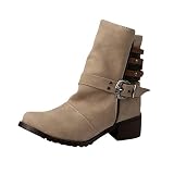Zarupeng Mode-Stiefel mit Blockabsatz Modische Motorradstiefel aus Leder Winterstiefel Frauen Zipper Bootie Herbst & Winter Stiefel Ankle Boots Dame Schneestiefel Winterschuhe Retro Lang