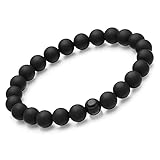 day.berlin Onyx Naturstein Perlen Armband in schwarz für Herren, 8mm Beads echte Unikat Edelsteine, 19 cm lang flexibles Zugarmband mit rundem Edelstahl charm für M