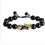 Feng Shui Pixiu Black Obsidian Wealth Armband Einstellbar Handgemachtes Geflochtenes Seil Glücksschmuck Für Frauen M