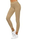 OZONEE Damen Leggings Leggins Lang Sportleggings Baumwolle Blickdicht High Waist Hüfthoch Hohe Taille Hochbund Sport Knöchellang Unifarbe Einfarbig JS/YW01056/A8 BEIGE L