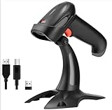 Tera Barcode Scanner 2D 1D 3in1 Barcodescanner Wireless 2,4GHz / Bluetooth/USB Kabelgebunden Strichcode Scanner mit 2000mAh Akku /2M Kabel/Super Stabilem Ständer, HW0002 (Grau)