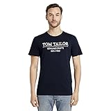 TOM TAILOR Herren Basic Logo-Print T-Shirt, 10668-Sky Captain Blue, XXXL