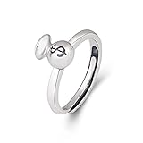 Banemi Silber 925 Ringe, Ring Vintage Damen Geldbeutel Hängende Kupfermünze Smiley Granat Gravur Verstellbare Partnerring Hochzeitsgeschenk