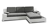 Ecksofa Aldo mit Glasregal, Couchgarnitur mit Bettfunktion und Bettkasten, Sofagarnitur, Couch mit Schlaffunktion, Big Sofa (Weiß + Grau (Soft 017 + Inari 91), Ecksofa Rechts)