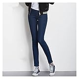 HNZYW Frauen Jeans Casual High-Tailles Sommer Herbsthose Slim-Fit Stretch-Baumwolljeans (Color : Dark Blue Full, Größe : XL)