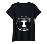 Damen Tennisspieler - Da Vinci Vitruvian Man Tennis T-Shirt mit V