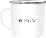 Moonworks® Emaille-Tasse #dein Hashtag individualisierbar bedrucken mit eigenem Text Emaille-Becher selbst gestalten weiß-metall E